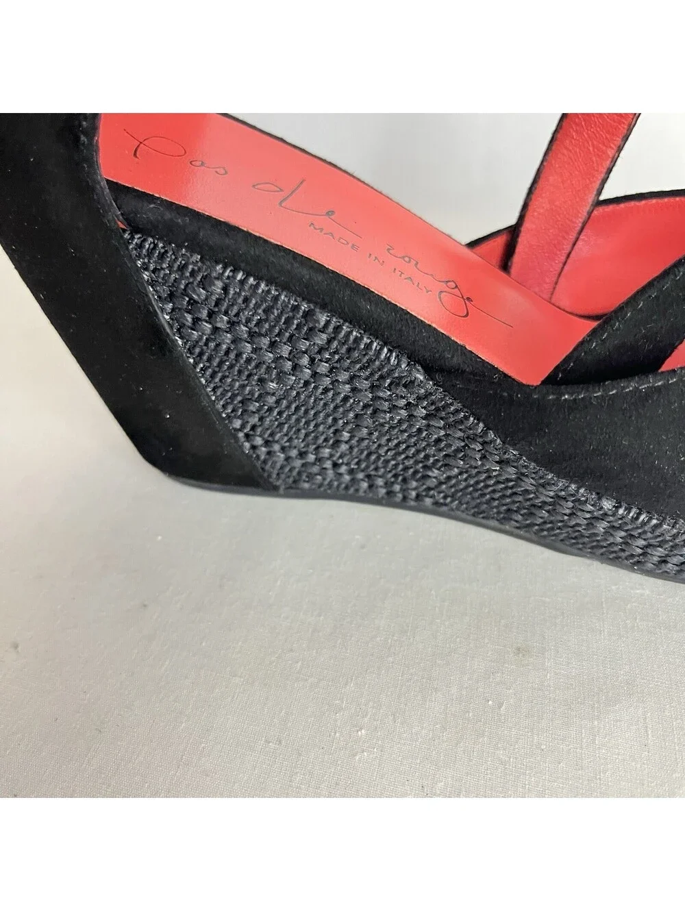 Pas De Rouge Italy Black Suede Platform Wedge Sandal Sz 37 US 6.5